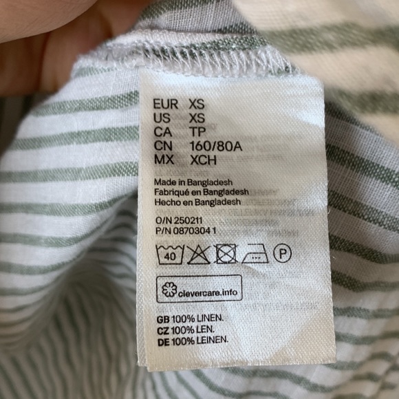 H&M Linen Cropped Front Knot Button Down Shirt White and Green Striped / Size XS - Picture 5 of 7